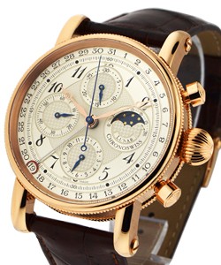 Grand Lunar Chronograph Automatic in Rose Gold on Brown Crocodile Leather Strap with Silver Dial