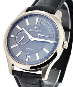 Elite Captain Power Reserve in White Gold on Black Alligator Leather Strap with Grey Dial