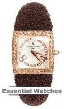 Piccolina 27.9mm Quartz in Rose Gold with Diamonds Bezel on Brown Galuchat Strap with Silver Dial