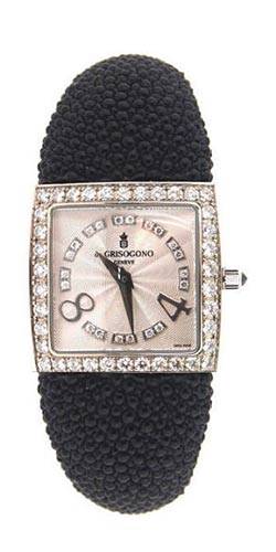 Piccolina 27.9mm Quartz in White Gold with Diamonds Bezel on Black Galuchat Strap with Silver Dial