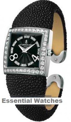 Piccolina 27.9mm Quartz in White Gold with Diamonds Bezel on Black Galuchat Strap with Black Diamonds Dial