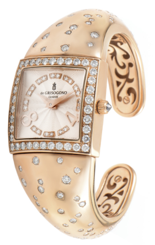 Piccolina in Rose Gold with Diamond Bezel on Rose Gold Diamond Bracelet with Silver Diamond Dial