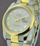 Datejust 36mm in Steel with Yellow Gold Smooth Bezel on Oyster Bracelet with Silver Roman Dial