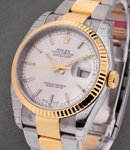 Datejust 36mm in Steel with Yellow Gold Fluted Bezel on Oyster Bracelet with Silver Stick Dial