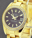 President Lady in Yellow Gold with Diamond Bezel On President Bracelet with Black Stick Dial