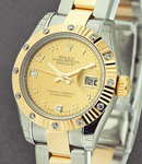 Datejust in Steel with Yellow Gold Fluted Diamond Bezel on Steel and Yellow Gold Oyster Bracelet with Champagne 2 Diamond Dial