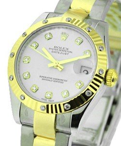 Midsize Datejust 2-Tone with Fluted Diamond Bezel Oyster Bracelet - White Diamond Dial