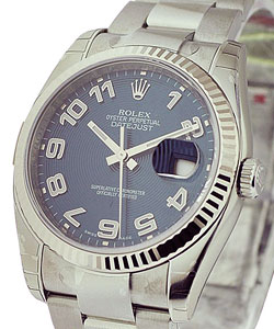 Datejust 36mm in Steel and White Gold with Fluted Bezel on Steel Oyster Bracelet with Blue Concentric Arabic Dial
