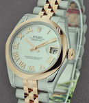 Mid Size 2-Tone DateJust 31mm in Steel with Yellow Gold Smooth Bezel on Jubilee Bracelet with Mother of Pearl Roman Dial