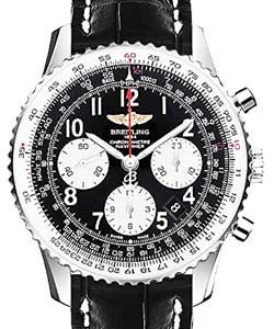 Navitimer Men's Chronograph in Steel On Black Crocodile Leather Strap with Black Dial - Silver Subdials