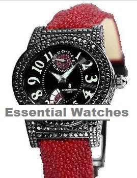 Tondo 37.5mm Autoamtic in White Gold ,PVD with Black Diamonds Bezel on Red Galuchat Leather Strap with Black Dial