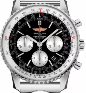 Navitimer Chronograph 43mm Automatic in Steel On Polished Steel Bracelet with Black Dial-Silver Subdials