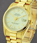 Midsize  President 31mm Yellow Gold with Fluted Bezel on President Bracelet with White Jubilee Stick Dial