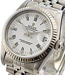 Mid Size 31mm Datejust in Steel with White Gold Fluted Bezel on Jubilee Bracelet with White Roman Dial