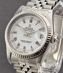 Mid Size 31mm Datejust in Steel with White Gold Fluted Bezel on Jubilee Bracelet with White Roman Dial