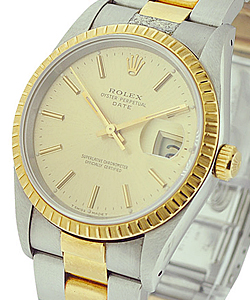 Date -  34mm - Fluted Bezel on Oyster Bracelet with Champagne Stick Dial