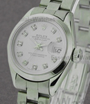 Lady's Datejust in Steel with Smooth Bezel on Steel Oyster Bracelet with MOP Diamond Dial