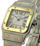 Santos Galbee in Steel with Yellow Gold Bezel on Steel and Yellow Gold Bracelet with White Roman Dial