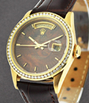 President - 36mm - Yellow Gold - Aftermarket Diamond Bezel  on Strap - Bark Dial