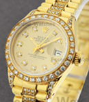 Ladies President in Yellow Gold with Diamond Bezel on Yellow Gold President Bracelet with Champagne Diamond Dial