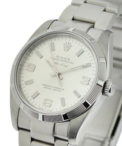 Air-King 34mm in Steel with Engine Bezel on Oyster Bracelet with Silver Arabic Dial