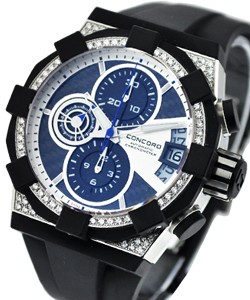 C1 Chronograph with Diamond Bezel Steel Case with Black Dial on Rubber Strap