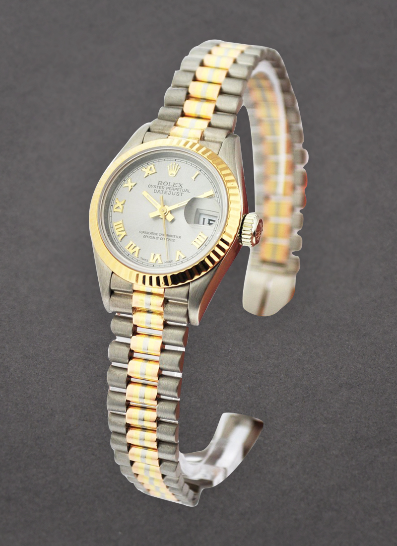 Pre-Owned Rolex Ladies President Tridor in White Gold with Yellow Gold Fluted Bezel