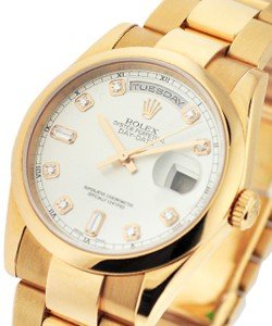Presidential - Rose Gold - Smooth Bezel - 36mm on Oyster Bracelet with Silver Diamond Dial