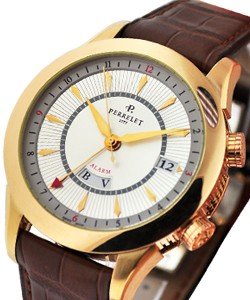  Alarm Watch with SIlver Dial Rose Gold on Brown Strap
