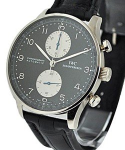 Portuguese Chrono Automatic In White Gold on Black Crocodile Leather Strap with Black Dial