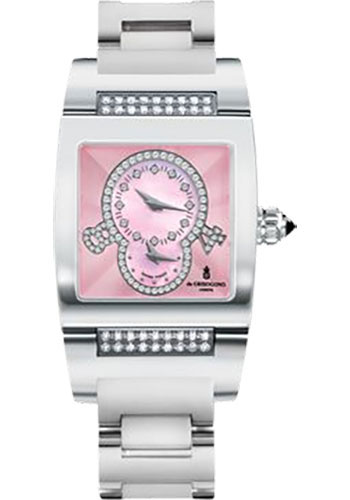 Instrumentino 27.5mm Automatic in White Gold with Diamonds Bezel on White Gold  Bracelet with Pink Dial