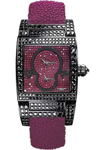 Instrumentino 27.5mm Automatic in White Gold, PVD with Black Diamonds Bezel on Pink Galuchat Strap with Pave Ruby Dial