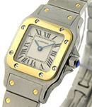 Santos Square Small Size in 2-Tone on Steel and Yellow Gold Bracelet with with Silver Dial