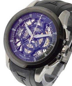 GMT Chrono Skeleton in Steel and Black DLC on Black Rubber Strap with Black Skeleton Dial