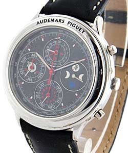 Huitieme Perpetual in Platinum on Black Calfskin Leather Strap with Black Dial