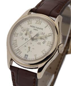 5035G Annual Calendar automatic in White Gold on Brown Crocodile Leather Strap with Silver Dial