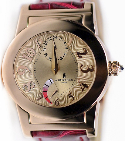 Tondo 38.5mm Automatic in Rose Gold on Brown Alligator Leather Strap with Gold Dial
