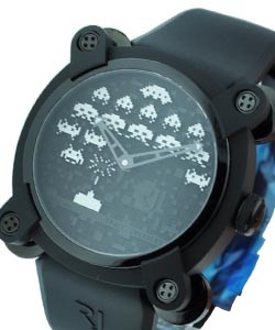 Moon Invader Space Invaders 46mm in Black PVD Steel on Black Rubber Strap with Black 3D Dial - Limited Edition 78 Pieces