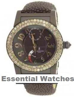 Tondo 38.5mm Automatic in White Gold, PVD with Diamonds Bezel on Brown Galuchat Strap with Brown Guilloche Dial