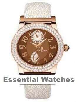 Tondo 38.5mm Automatic in Rose Gold with Diamonds Bezel on White Galuchat Strap with Brown Guilloche Dial