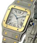 Santos Galbee TwoTone in Steel and Yellow Gold Bezel on Steel and Yellow Gold Bracelet with Silver Roman Dial