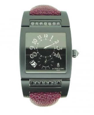 Uno Dual Time 32.5 mm Automatic in PVD and Stainless Steel on Pink Galuchat Strap with Black Dial