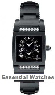 Uno Dual Time 32.5mm Automatic in PVD and Steel with Diamonds Bezel on Black Steel Bracelet with Black Dial