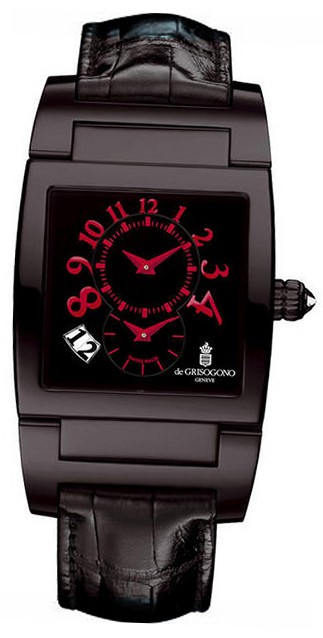 Uno Dual Time 40mm Automatic in Black PVD and Stainless Steel on Black Alligator Leather Strap with Black Having Red Arabic Dial