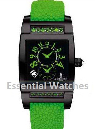 Uno Dual Time 40mm Automatic in Black PVD and Stainless Steel with Diamonds on Green Galuchat Strap with Black Arabic Dial