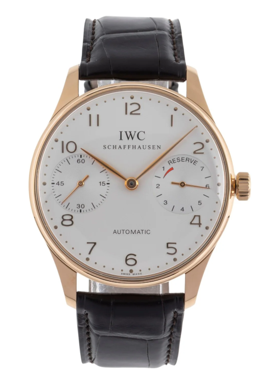 Portugieser 42mm in Rose Gold - Limited to 750 pcs on Brown Crocodile Leather Strap with Silver Dial