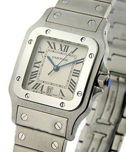 Cartier Santos Square Midium Size in Steel on Steel Bracelet with White Dial