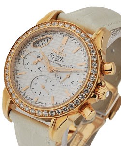 De Ville Co-Axial Chronograph with Diamond Bezel Rose Gold on Strap with White Mother of Pearl Dial