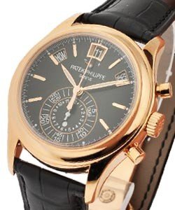 5960 Automatic Chronograph in Rose Gold on Black Crocodile Leather Strap with Black Dial