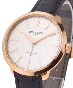 Calatrava Ref 5123R-001 in Rose Gold on Brown Alligator Leather Strap with Silver Dial